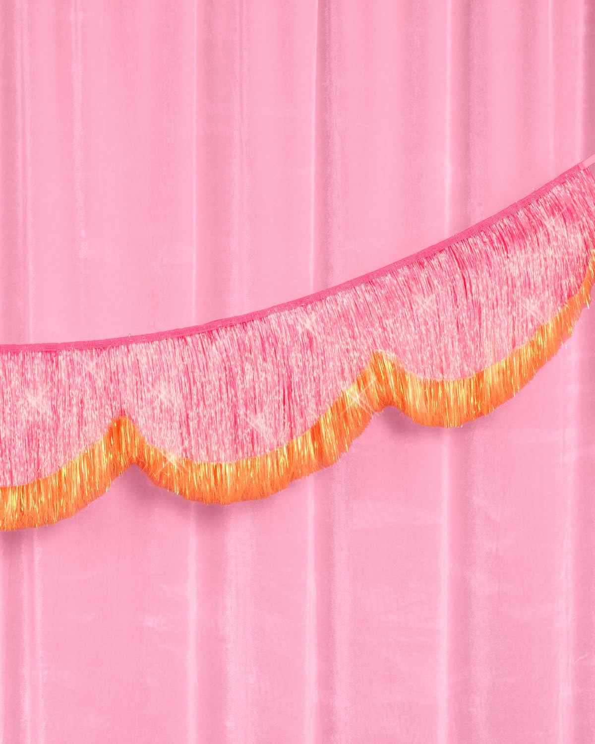 xo-fetti banner measures 71 inches with a 10-inch fringe drop.