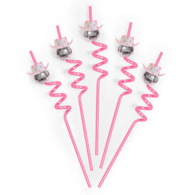 xo, Fetti disco cowgirl pink straw set for festive events and reusable style.