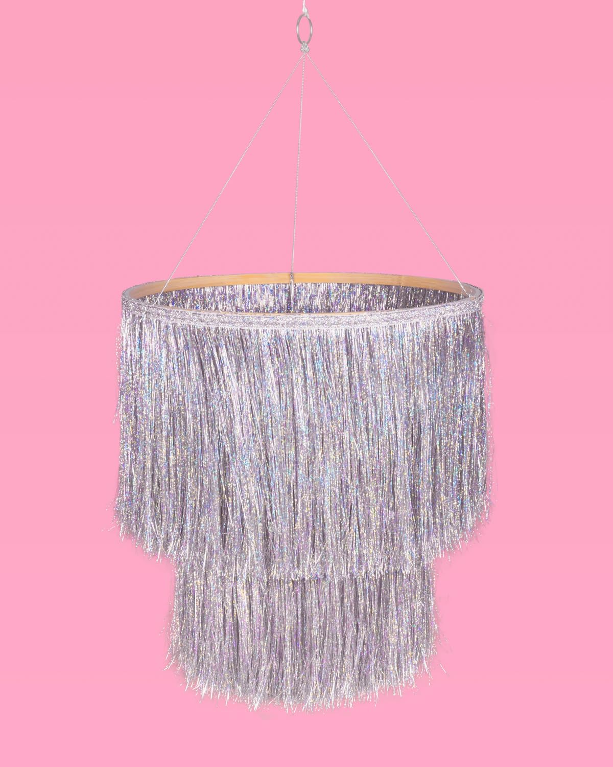 xo, Fetti fringe chandelier elevating ceiling decor with shimmering reflections
