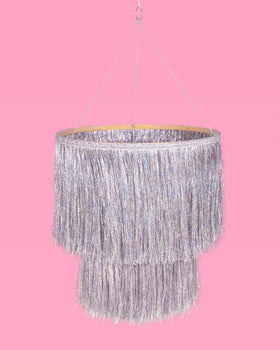 xo, Fetti fringe chandelier elevating ceiling decor with shimmering reflections