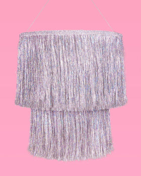 xo, Fetti fringe chandelier with 9in layer creating layered glow for photoshoots