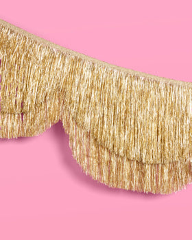 xo, Fetti gold banner hangs ready for easy setup.