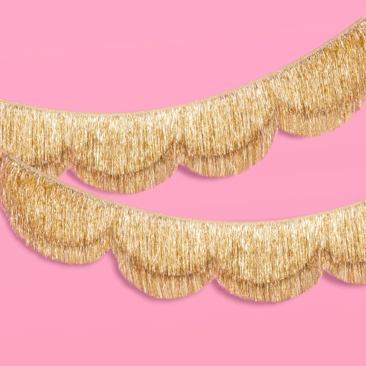 xo, Fetti gold scalloped fringe banner 5ft creates a luxe party backdrop.