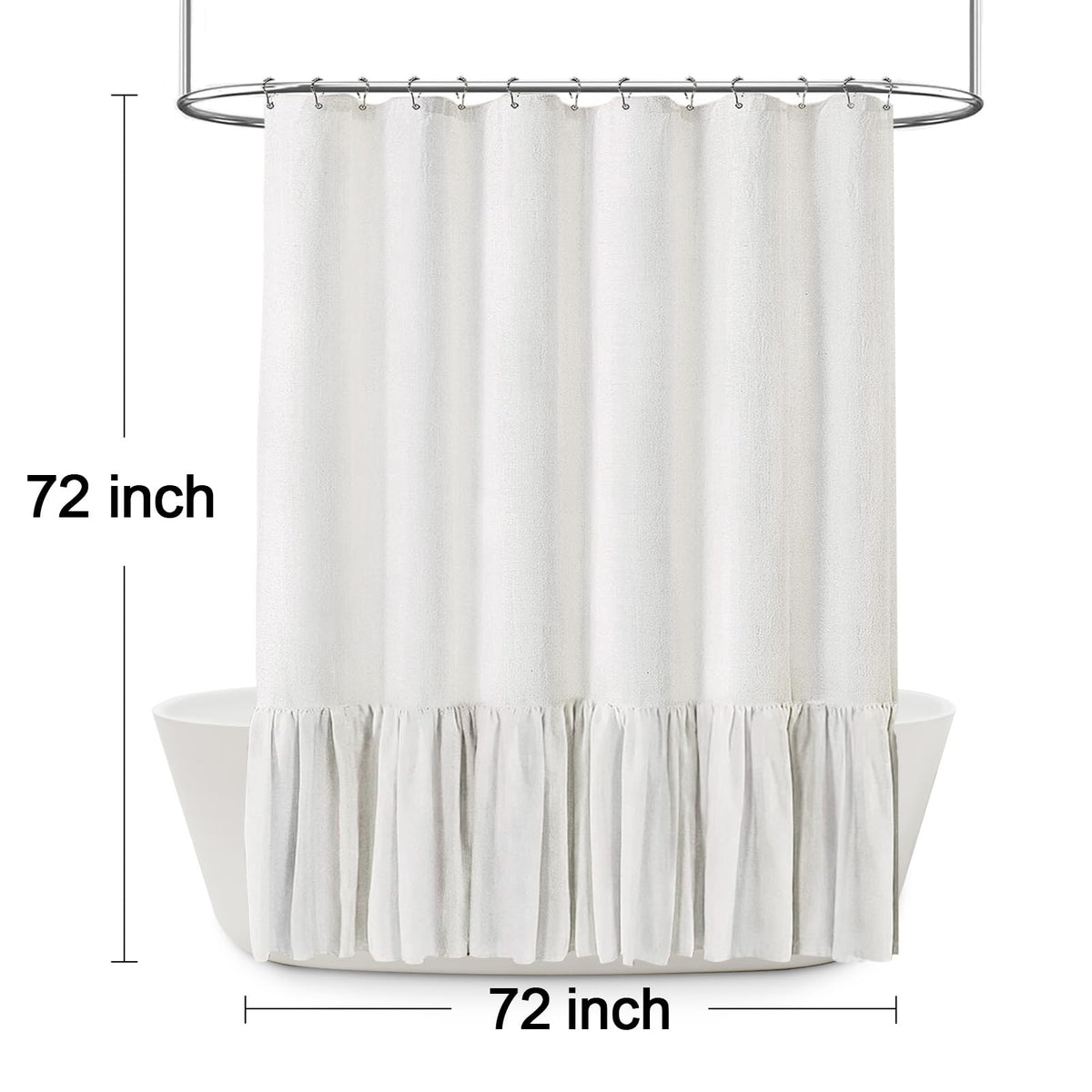 XOGUIBO 72x72 curtain fits standard showers with timeless, relaxed style.