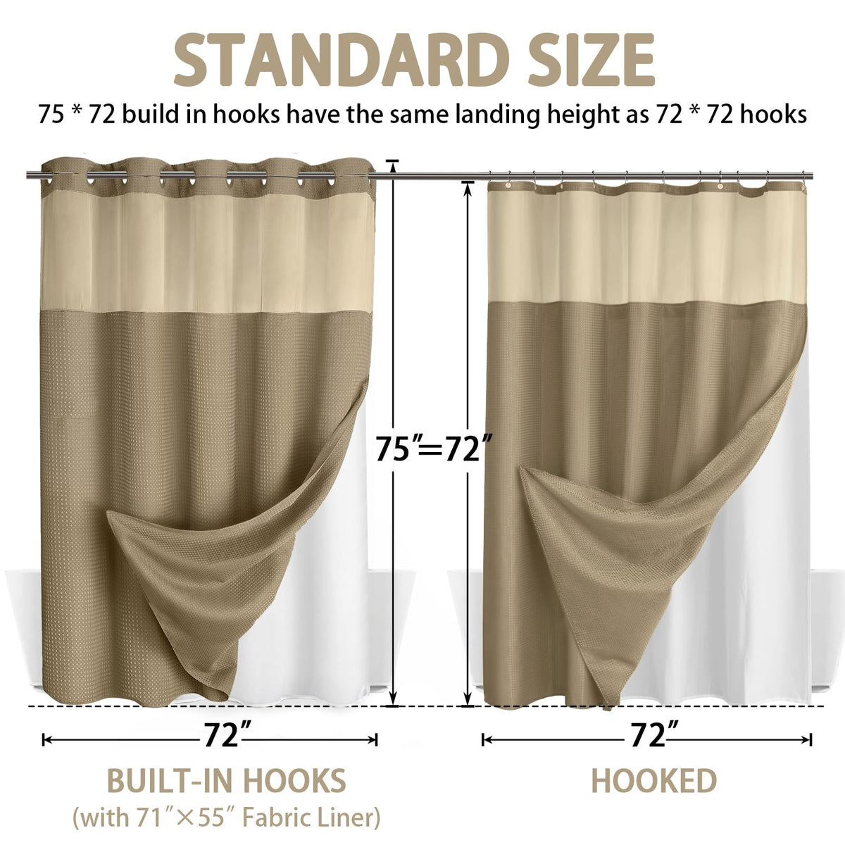 XOGUIBO 72x75 curtain dimensions fit standard showers.
