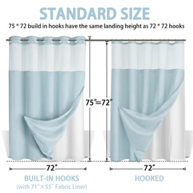 XOGUIBO Aqua curtain packaging displays dimensions for quick fit