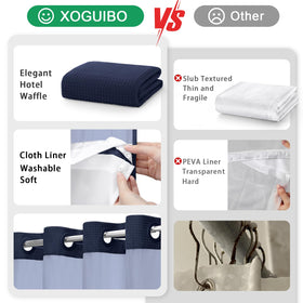XOGUIBO magnets at the bottom keep the curtain in place during showers