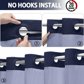 XOGUIBO built-in rings curtain blue enables fast on/off without removing the rod