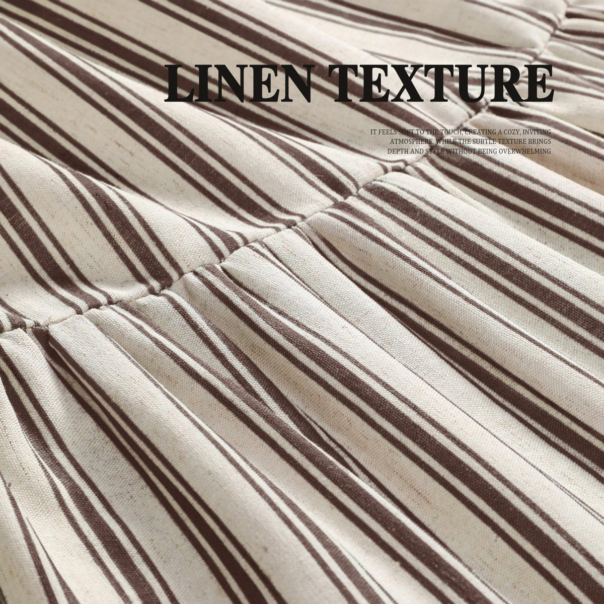 XOGUIBO cream brown stripe fabric offers versatile farmhouse style.
