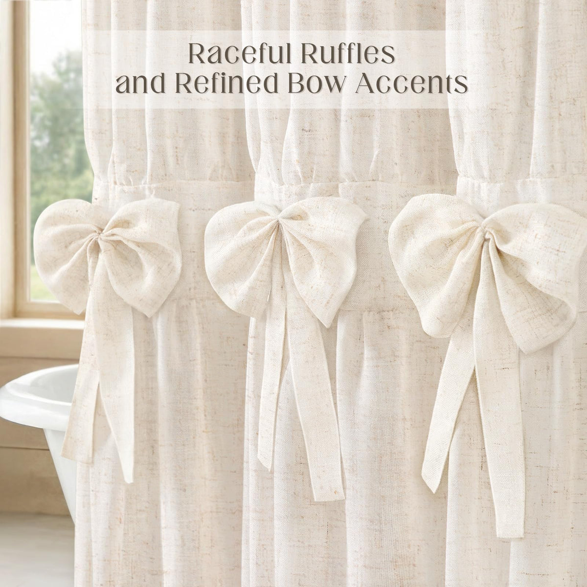 XOGUIBO curtain bow detail cream tone enhances vintage chic look in bathrooms