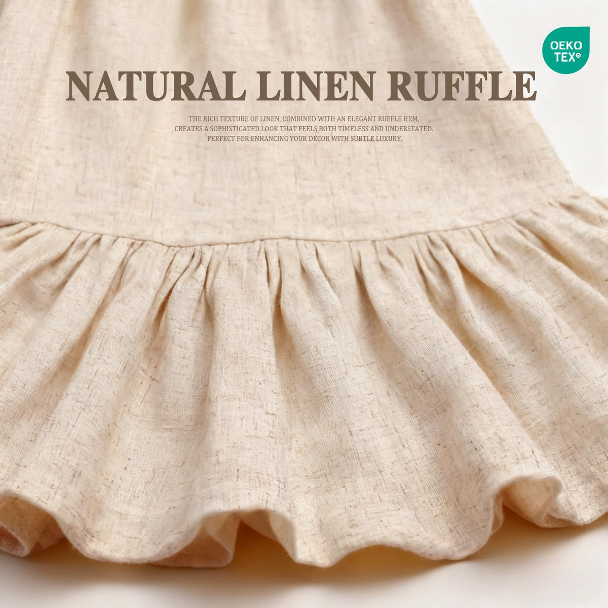 XOGUIBO curtain with ruffle-hem creates a soft spa-like touch.