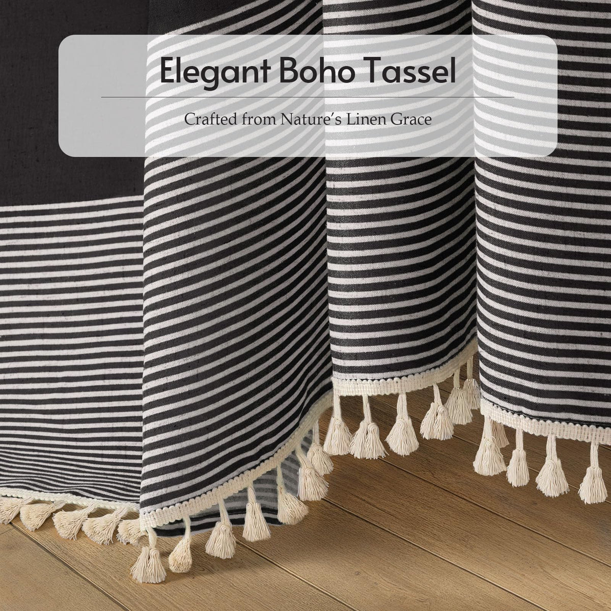 XOGUIBO curtain measures 72x72 inches with tassel extension.
