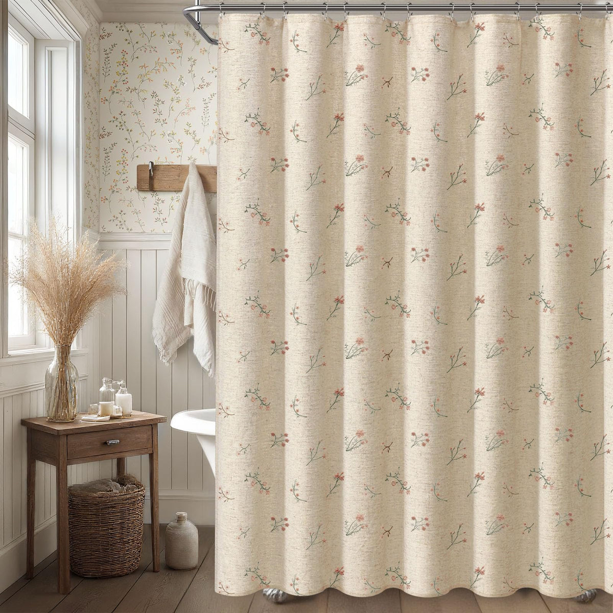 XOGUIBO farmhouse curtain close-up highlights raised embroidery and tactile depth