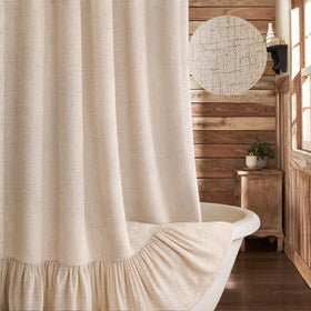 XOGUIBO farmhouse linen-beige curtain adds rustic charm to bathrooms.