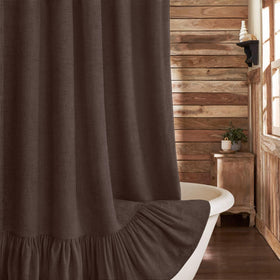 XOGUIBO farmhouse curtain with ruffle hem for a soft rustic look.