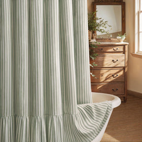 XOGUIBO farmhouse curtain with ruffle hem adds cozy, spa-like charm.