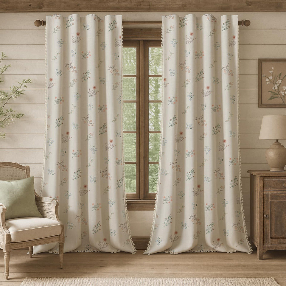 XOGUIBO farmhouse floral curtains, 96-inch length, enhance privacy and style.