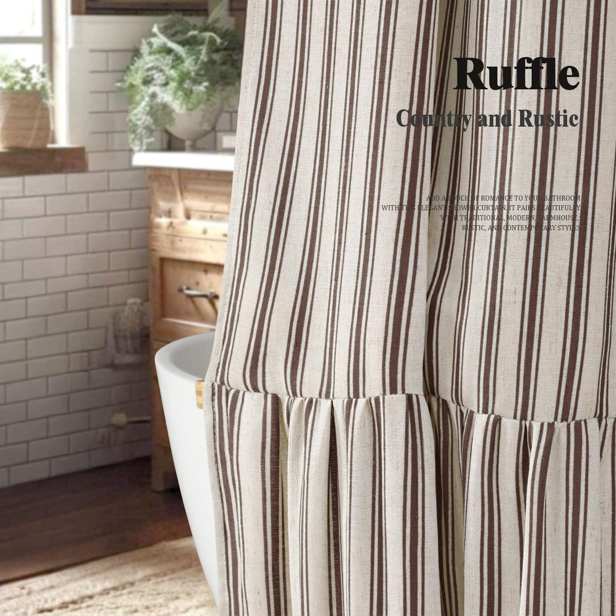 XOGUIBO linen-look shower curtain showing natural texture for a breezy bathroom