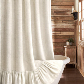 XOGUIBO farmhouse shower curtain with ruffle hem adds stylish charm.
