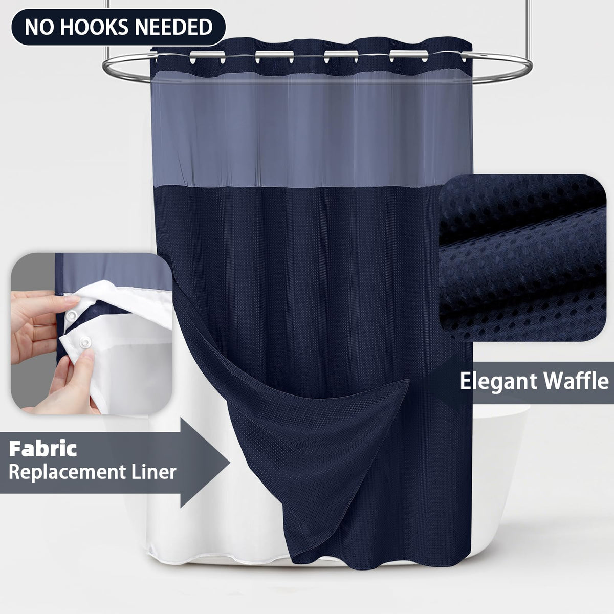 XOGUIBO hotel style waffle curtain blue adds a luxe look to daily baths