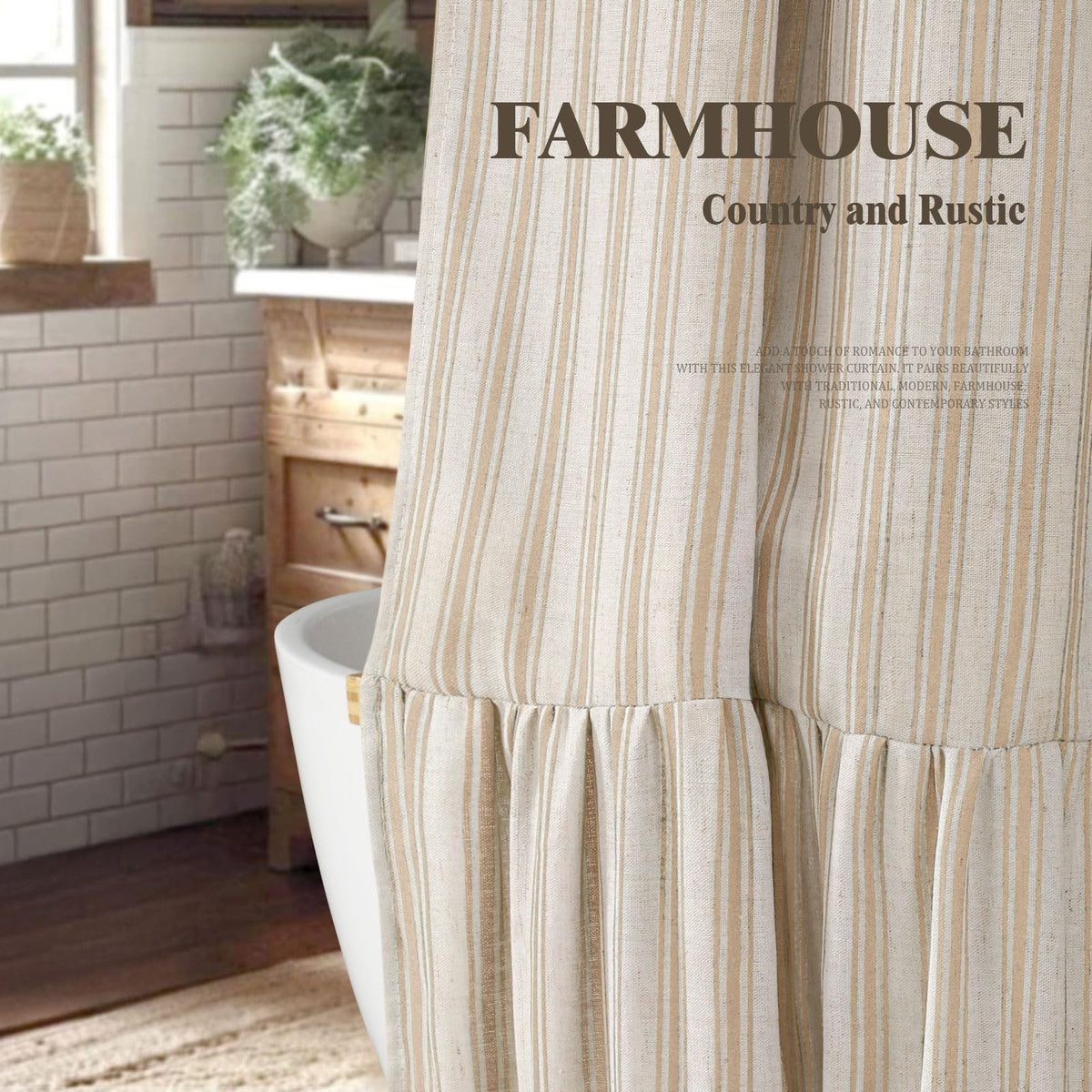 XOGUIBO linen-blend shower curtain with natural texture for casual bathroom style.