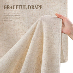 XOGUIBO linen curtain packaging includes 12 hooks for easy setup.