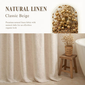 XOGUIBO linen shower curtain privacy shot shows light filtration without sacrificing privacy