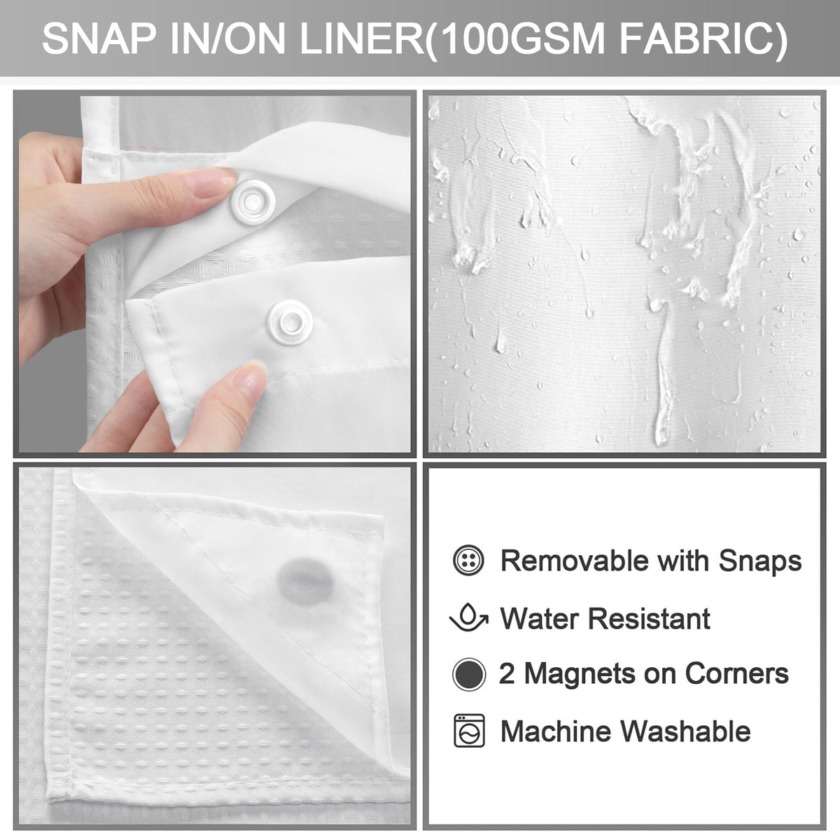 XOGUIBO curtain magnets keep the bottom in place during showers.