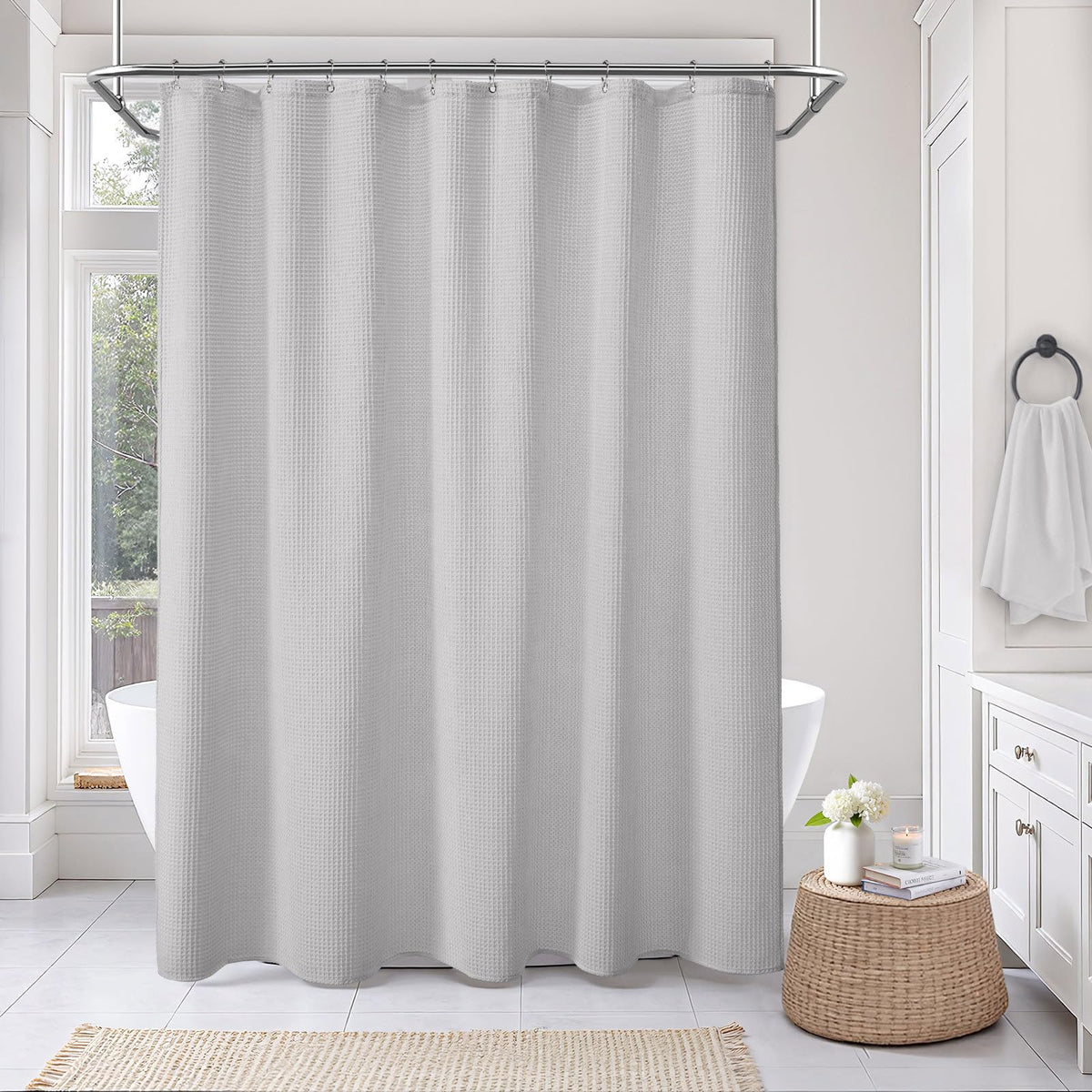 XOGUIBO light grey fabric suits modern bathrooms.