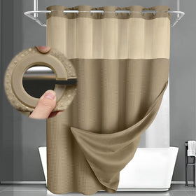 XOGUIBO no-hook curtain with built-in rings for quick on/off.