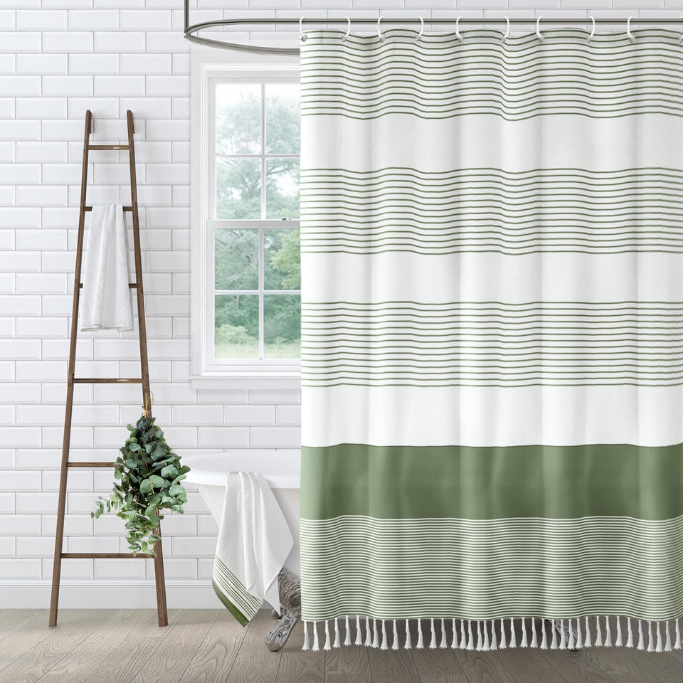 XOGUIBO sage green shower curtain in soft cotton blend for durable daily use