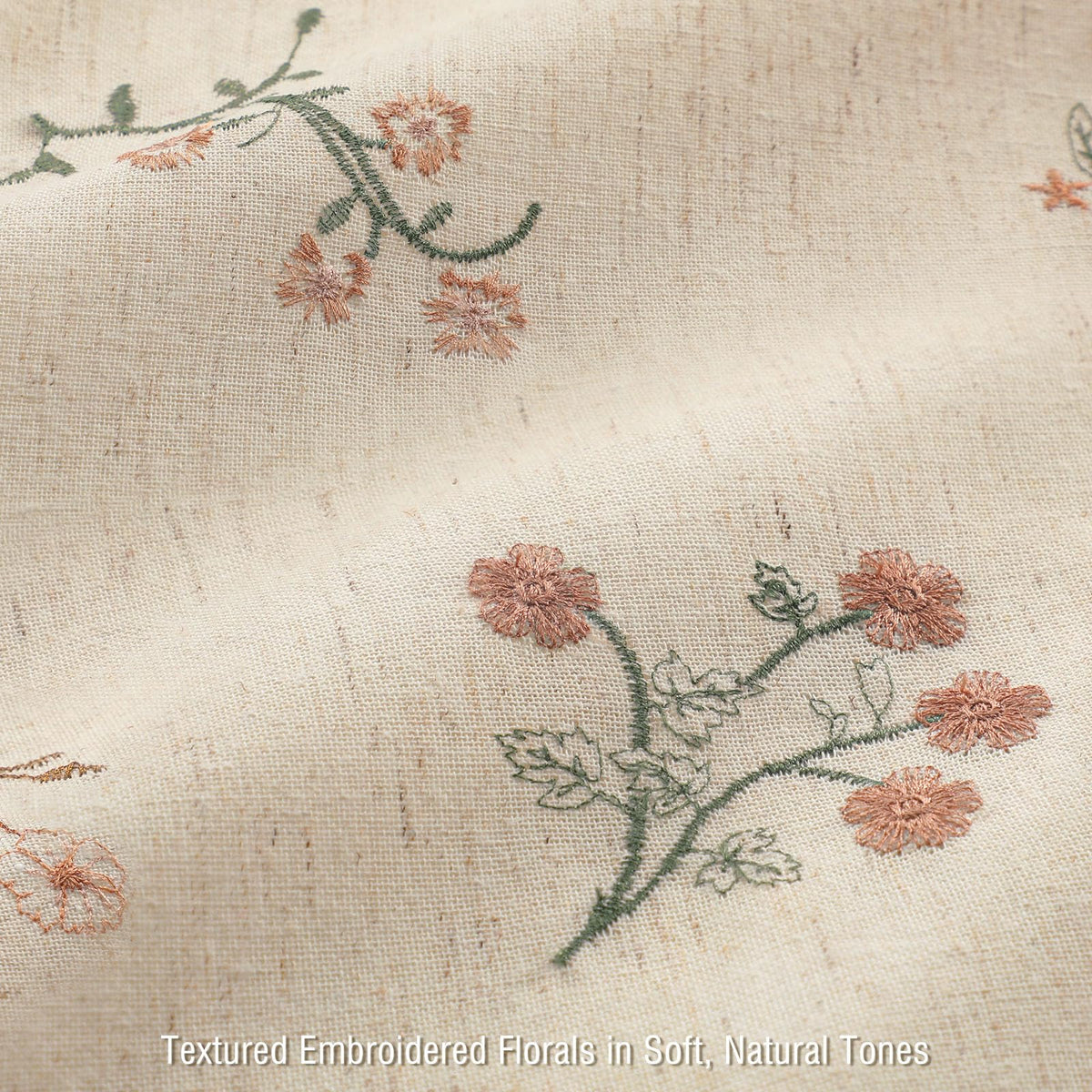 XOGUIBO vintage linen curtain with botanical embroidery creates soft natural ambiance