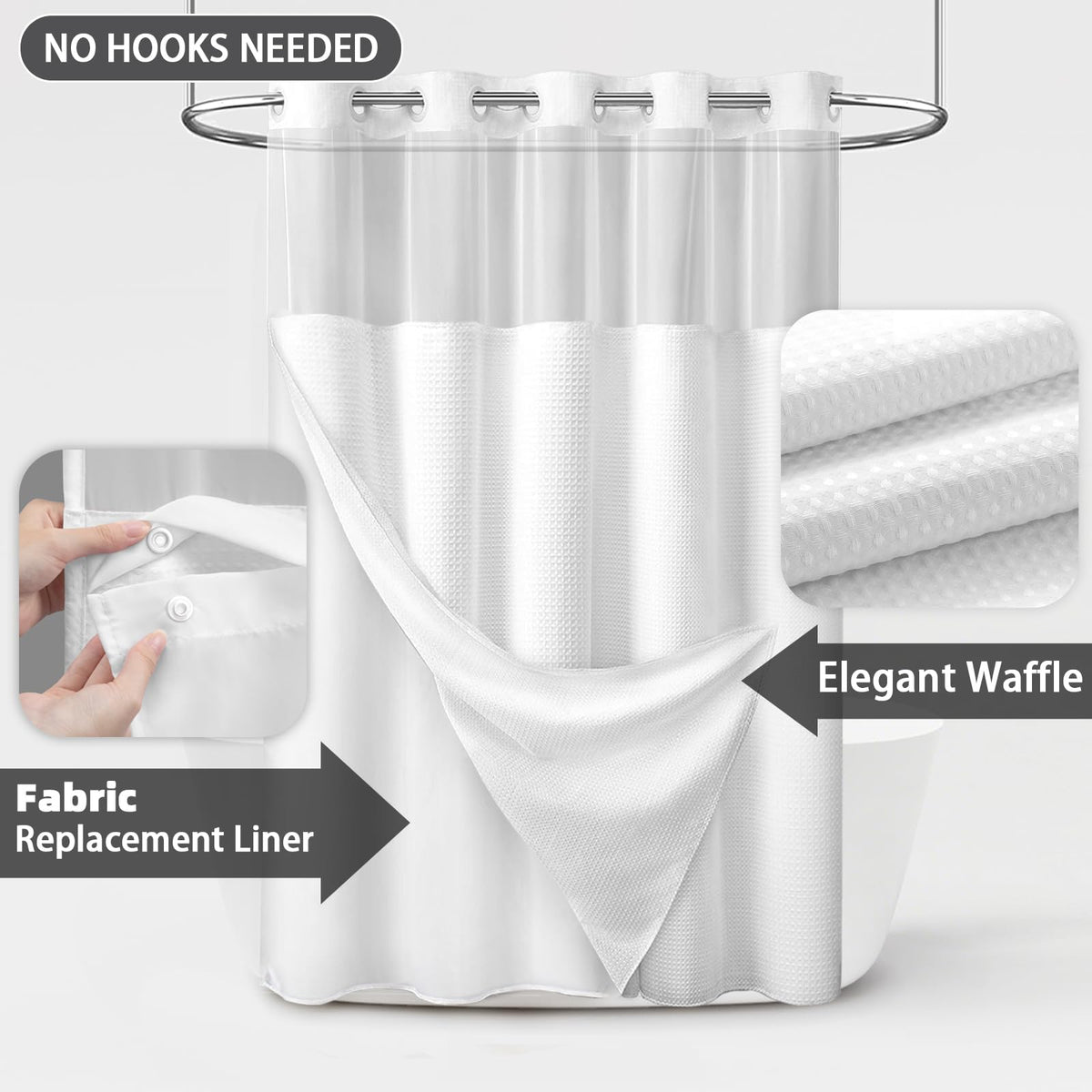 XOGUIBO shower curtain translucent mesh window lets light in while preserving privacy.