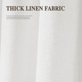 XOGUIBO versatile neutral curtain pairs with wood and greenery.