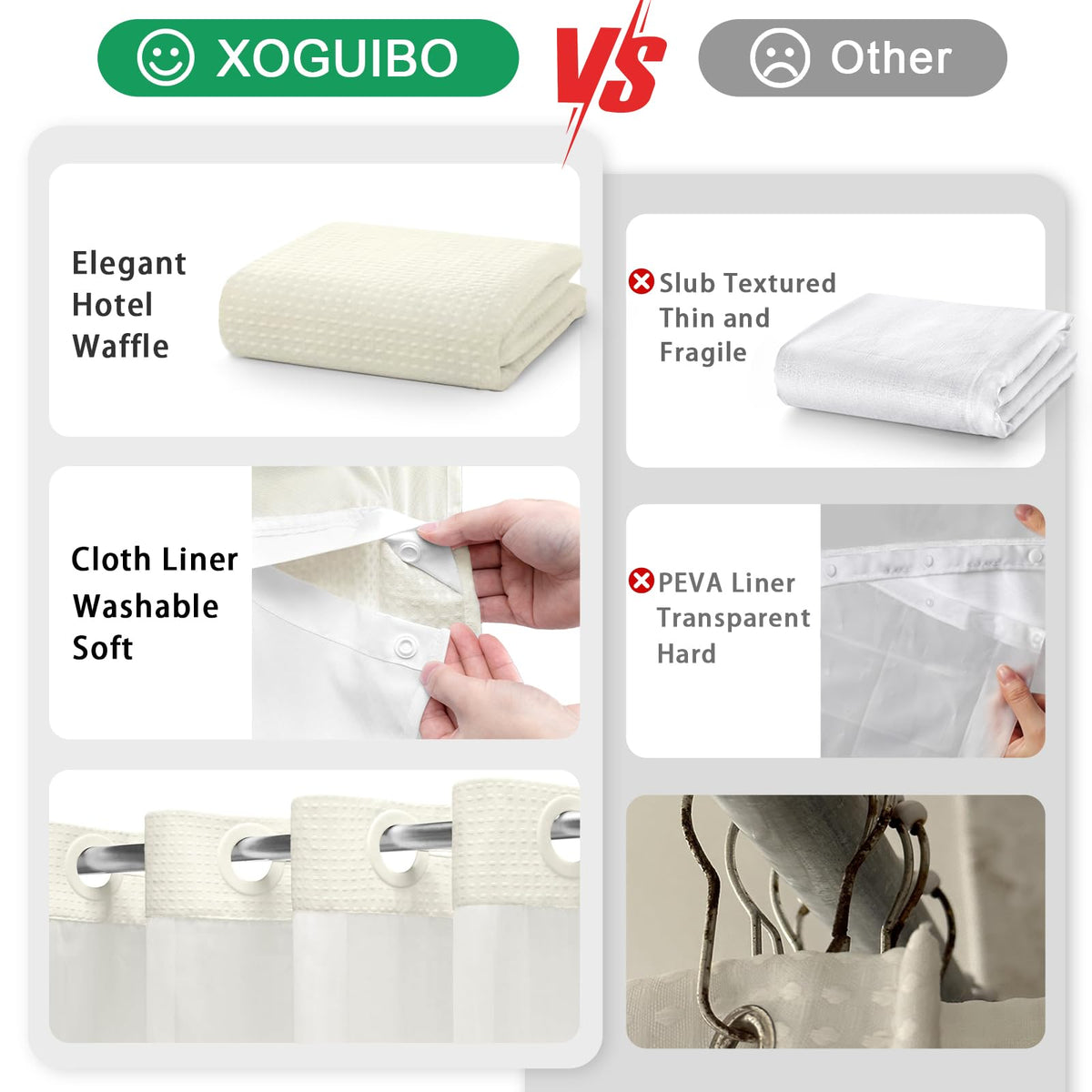 XOGUIBO magnets at the bottom keep the curtain in place during showers