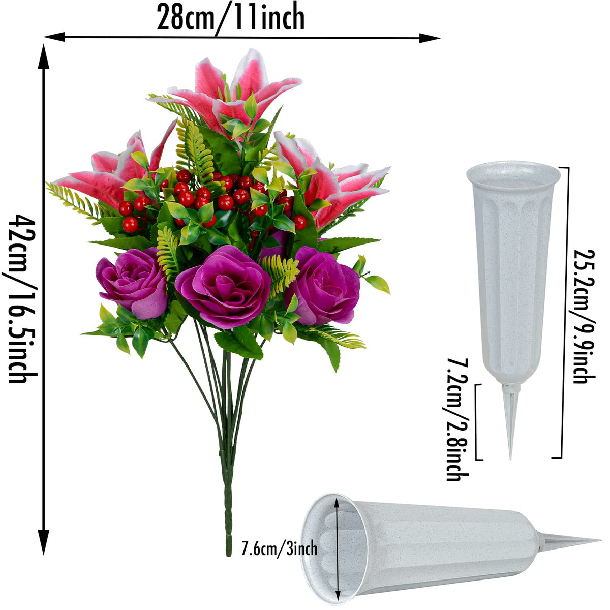 XONOR 12-branch bouquet detail featuring lilies, berries, and roses for a full look.