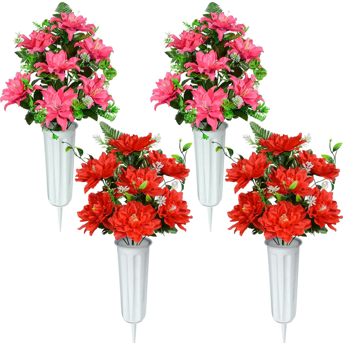XONOR artificial cemetery flowers bouquet 4-sets; vibrant, long-lasting color for graveside decor.