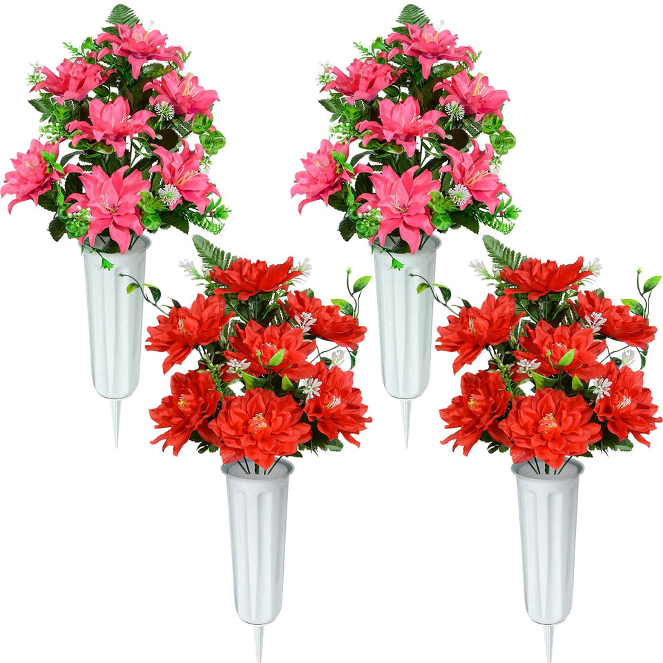 XONOR artificial cemetery flowers bouquet 4-sets; vibrant, long-lasting color for graveside decor.