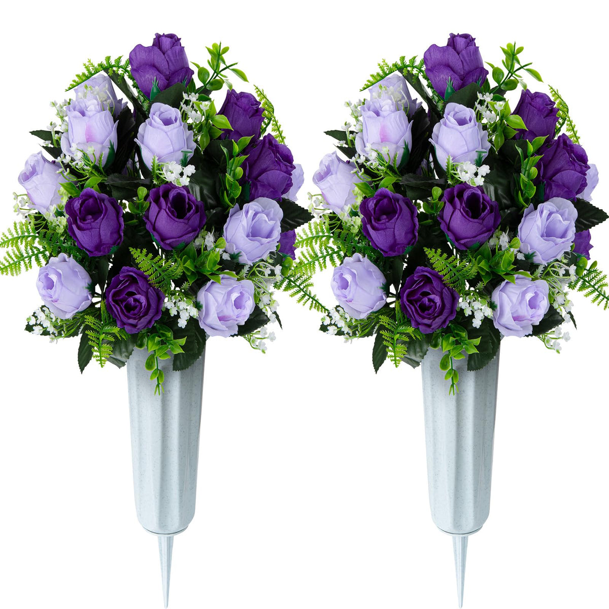 XONOR dark purple cemetery flowers bouquet with vase for durable grave display.