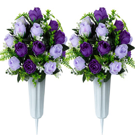 XONOR dark purple cemetery flowers bouquet with vase for durable grave display.