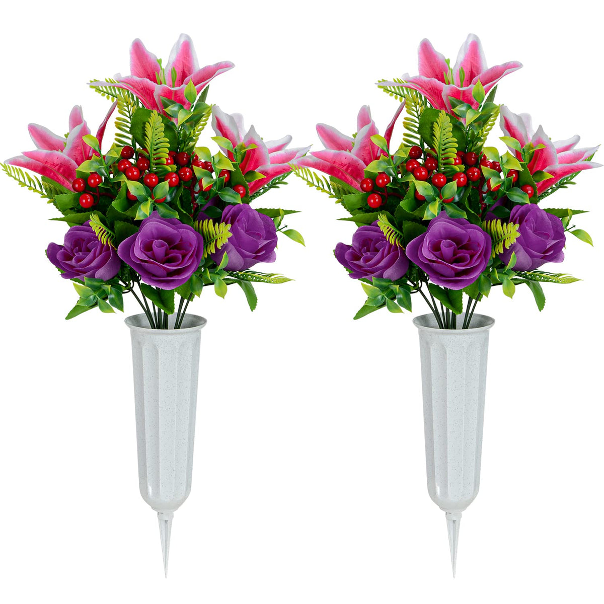 XONOR grave vase included with a sturdy ground spike for secure cemetery placement.