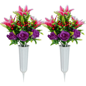 XONOR grave vase included with a sturdy ground spike for secure cemetery placement.