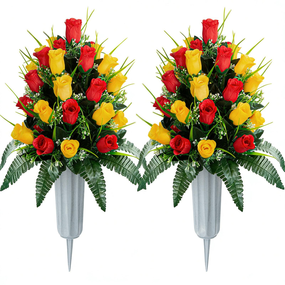 XONOR artificial cemetery flowers red and yellow rose bouquet for graveside display