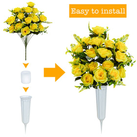 XONOR artificial rose bouquet, no-assembly required for quick cemetery setup.
