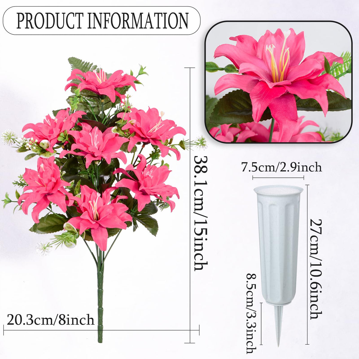 XONOR artificial cemetery flowers vase included; easy to display on graves or memorial sites.