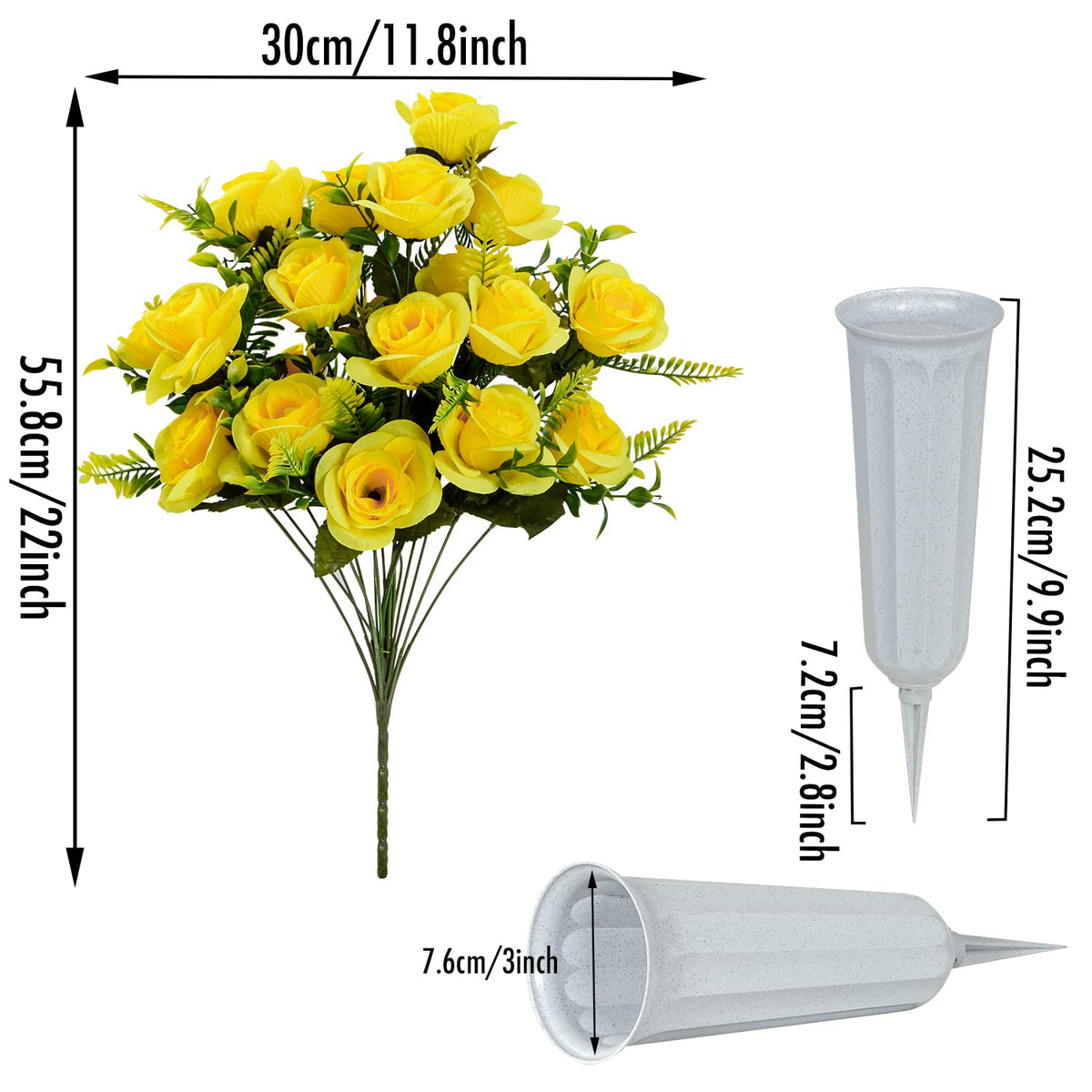 XONOR yellow bouquet side view, weather-resistant cemetery flowers that stay vibrant.