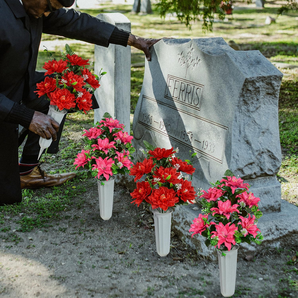 XONOR 4-pack grave flowers are easy to assemble and swap with seasonal arrangements.