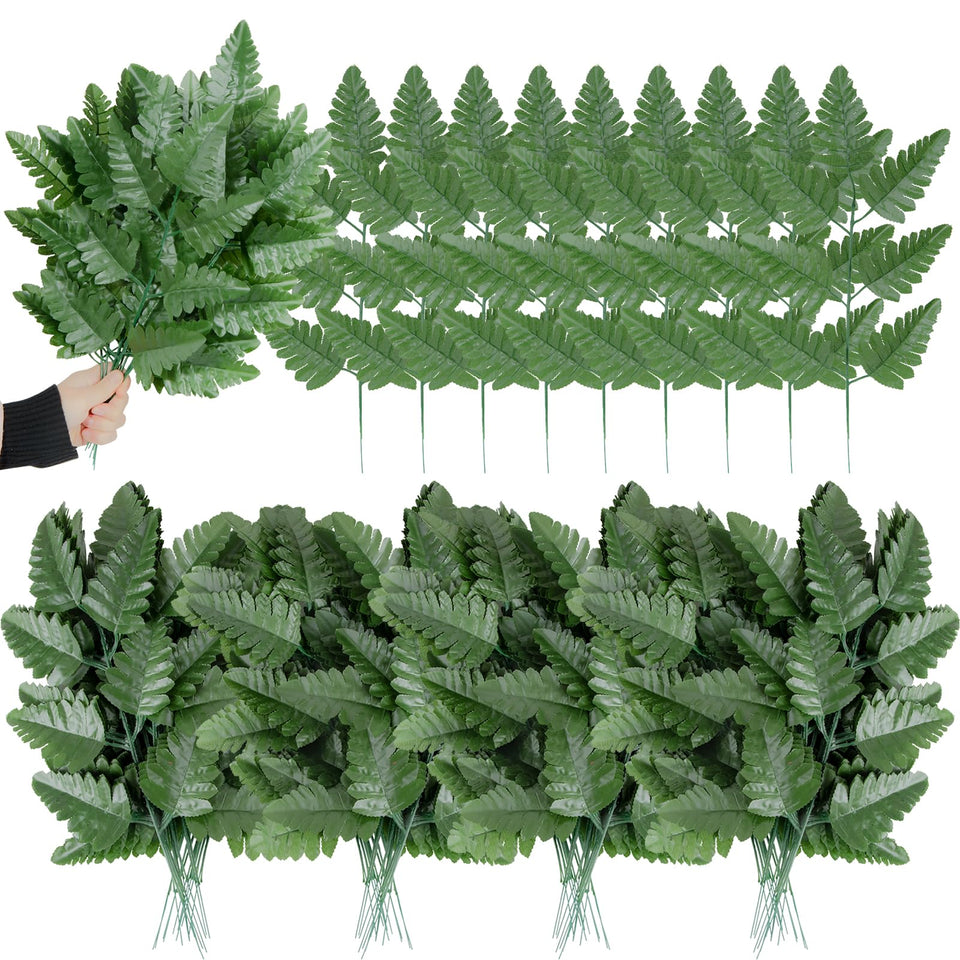 XONOR artificial silk fern leaves in dark green for versatile DIY decor.