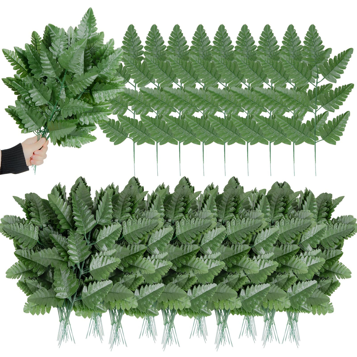 XONOR artificial silk leaf fern branch with a bendable 15.5 inch stem for DIY arrangements.