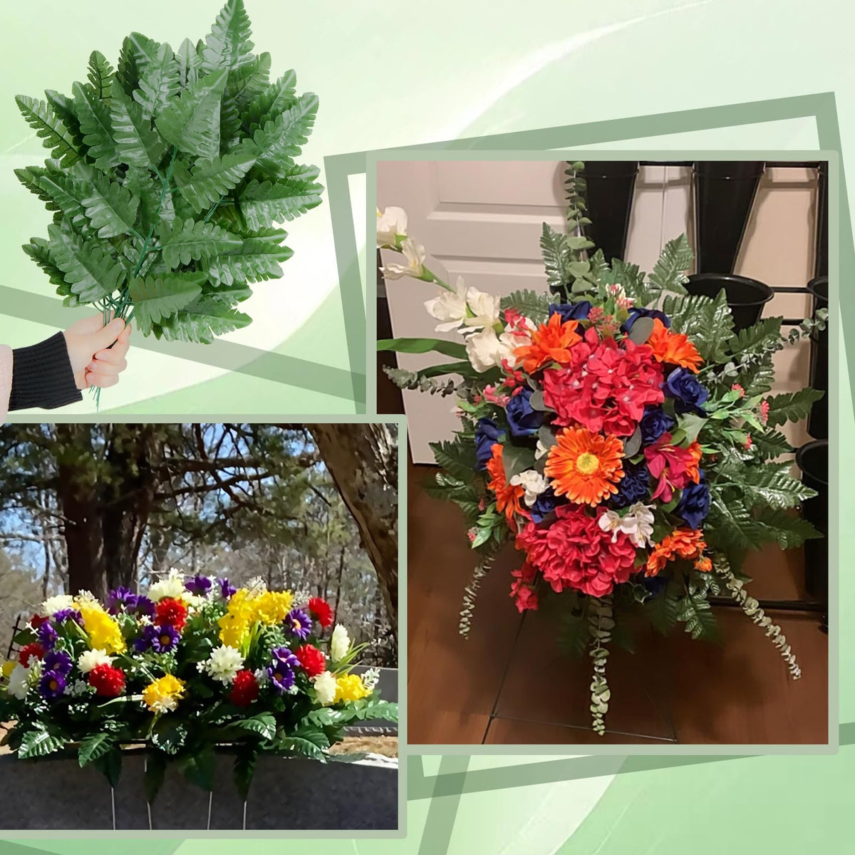 XONOR wedding decor with artificial fern leaves for elegant, maintenance-free setups.
